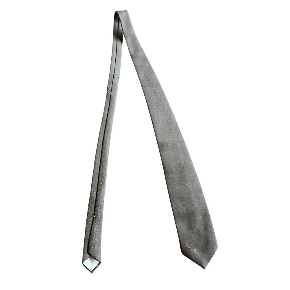 Oscar De La Renta Grey Neck Tie Logo Designer Classic Retro 56" Long 2.75" Wide